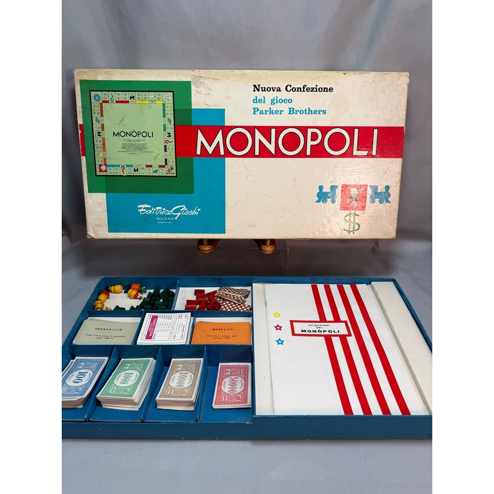 Editrice Giochi Monopoli Board Game Italian Monopoly 60s VTG Ephemera Wood Parts